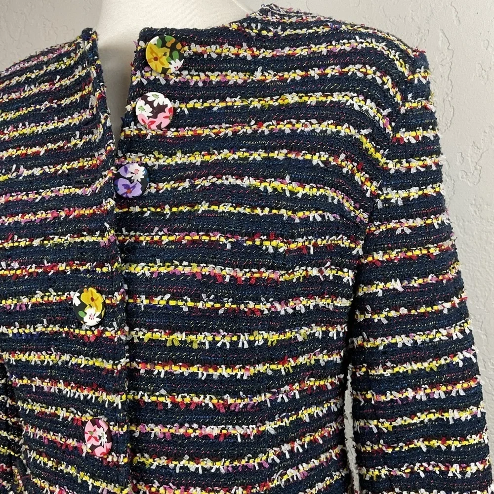 CAbi Headline Topper Button Down Coat Navy and Multicolor Tweed Sz 4